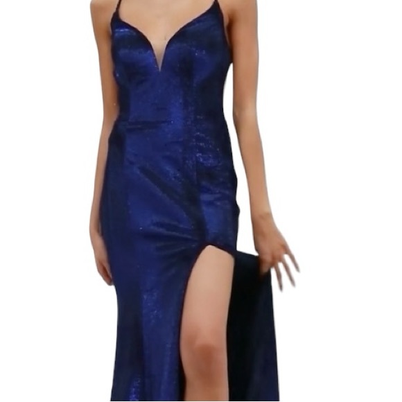 BOU BOU - METALLIC V NECK SLIT LONG GOWN - Picture 2 of 11
